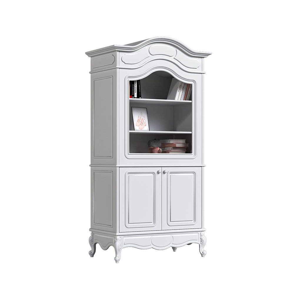 کتابخانه کلاسیک سفید ام دی اف با طراحی سه طبقه مجزا و دو کمد