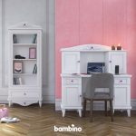 میز تحریر و میز کامپیوتر با کتابخانه سفید دخترانه صورتی سفید