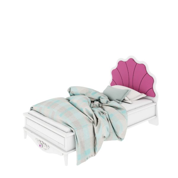 تخت سفید دخترانه جوان یک نفره سایز 100 با گل های صورتی