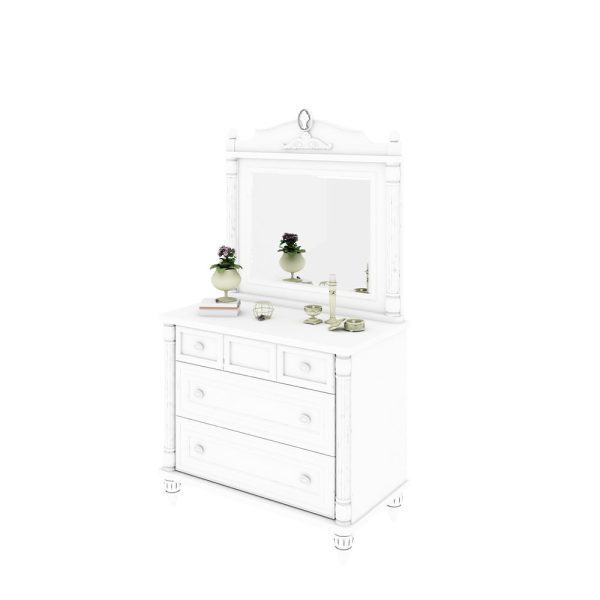 ست آینه با قاب سفید و دراور جهار کشو سفید اسپرت