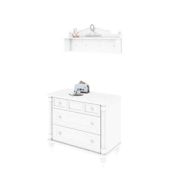 دراور ساده سفید و شلف دیواری نوزاد یا آویز دیواری سفید ام دی اف روکش دار