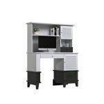 میز تحریر طوسی سفید و میز کامپیوتر با کتابخانه سفید طوسی اسپرت