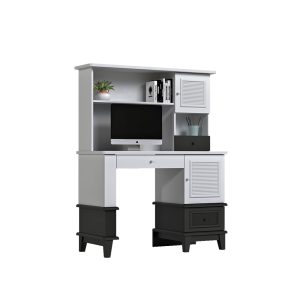 میز تحریر طوسی سفید و میز کامپیوتر با کتابخانه سفید طوسی اسپرت