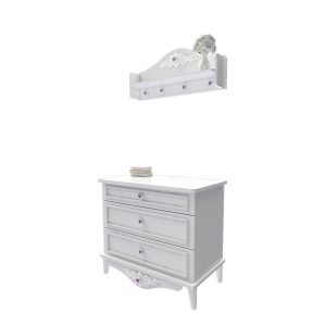 دراور کودک دختر سه کشو و شلف دیواری دخترانه یا آویز دیواری سفید ام دی اف