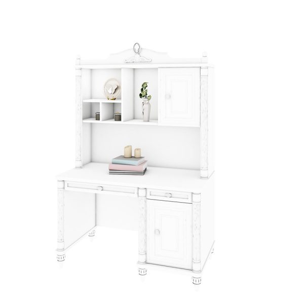 میز تحریر دخترانه سفید و میز کامپیوتر با کتابخانه سفید