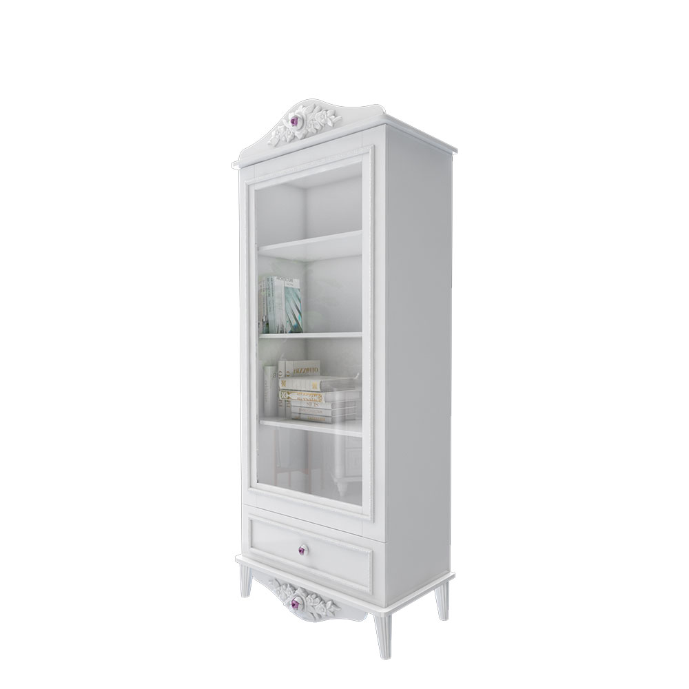 کتابخانه اتاق دخترانه تک درب سفید به همراه کشو