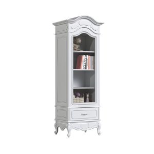 ویترین اسباب بازی شیشه ای تک درب پایه دار با طبقات چوبی تمام ام دی اف