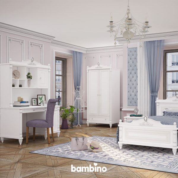 میز تحریر دخترانه سفید با کتابخانه سرویس یک نفره مدل ونیز - تصویر 2