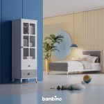 تخت یک نفره جوان سایز 100 و 120 طوسی سفید و ویترین شیشه ای