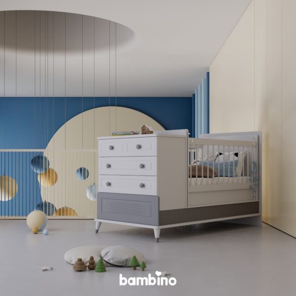 سرویس نوزاد و سیسمونی سفید طوسی