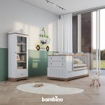 سرویس تخت خواب نوزاد و کودک بامبینو مدل گلف استار و ویترین سیسمونی نوزاد