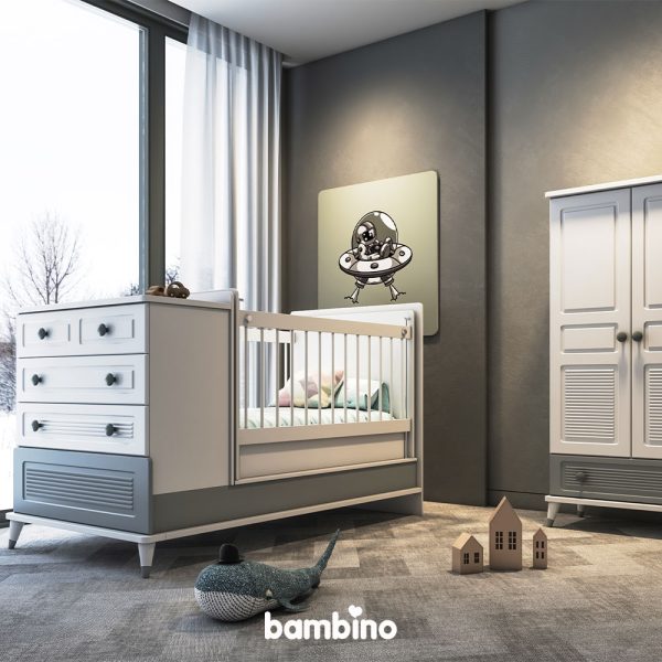 تخت نوزاد نوجوان سفید طوسی