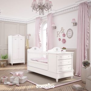 تخت نوزادی و کمد سفید دو درب مخصوص مناسب سیسمونی