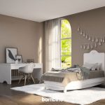 تخت و میز تحریر اتاق نوجوان تمام سفید