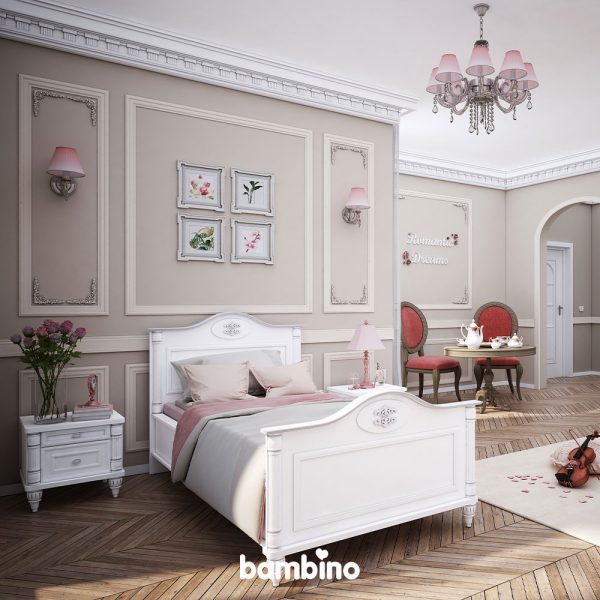 تخت خواب سفید 100*200 سرویس یک نفره رومانتیک - تصویر 2