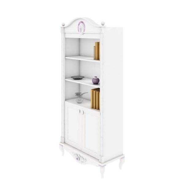 کتابخانه بزرگ دخترانه با طراحی شلف طبقاتی و کمد قفسه دار