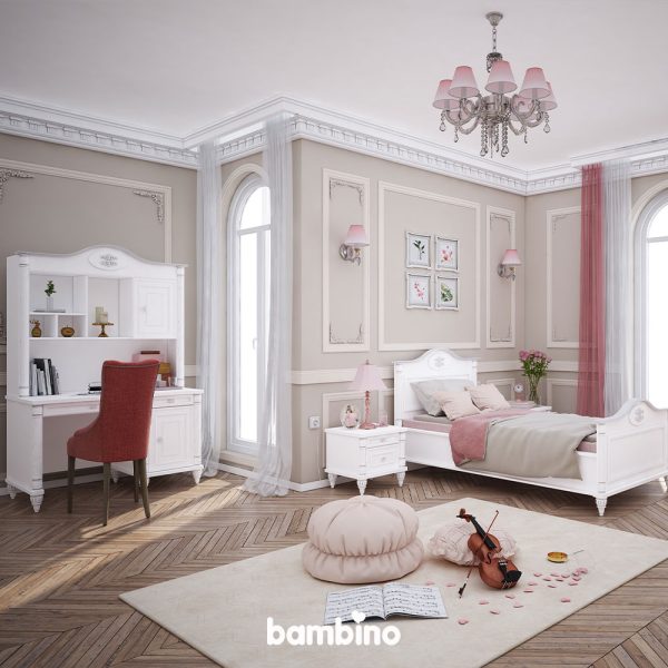 سرویس خواب یک نفره جوان با تخت سایز 100 شیک و به روز به همراه میز تحریر ساده سفید