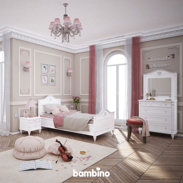 سرویس خواب یک نفره با تمام وسایل مورد نیاز تمام سفید شیک