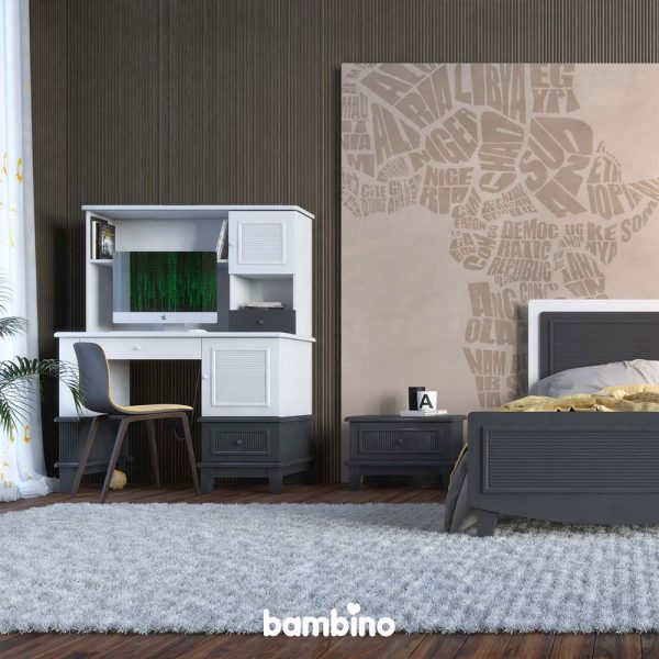 ست سرویس خواب جوان یک نفره و بزرگسال شامل میز تحریر و میز کامپیوتر با کتابخانه و تخت یک نفره و پاتختی