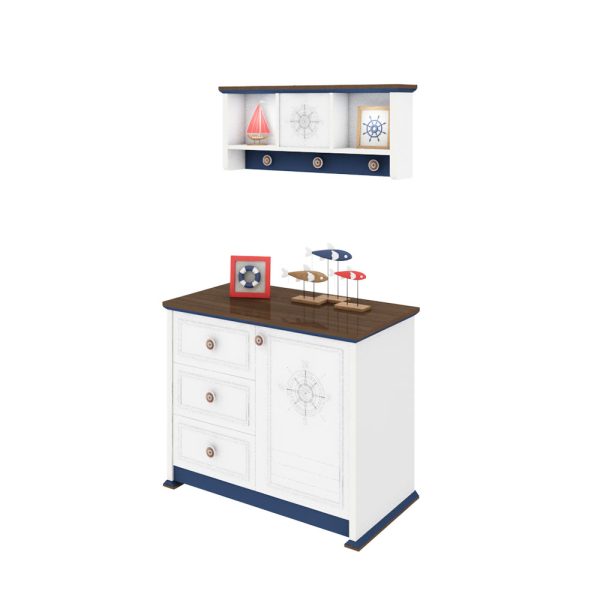 ست شلف دیواری پسرانه و دراور چوبی پسرانه مدل کاپیتان