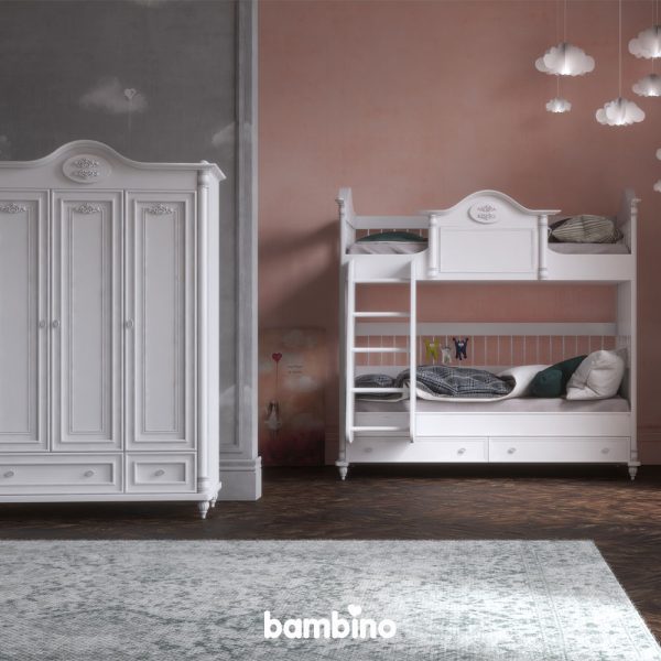 کمد سه درب و تخت دو طبقه مخصوص اتاق مشترک کودکان