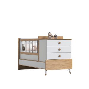 تخت چهار منظوره نوزاد سرویس سیسمونی و کودک سفید قهوه ای