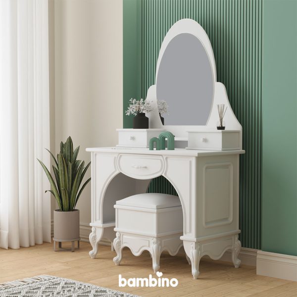 میز آرایش تمام سفید به همراه قاب آینه کشو دار