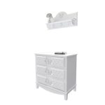 دراور سیسمونی نوزاد سه کشو پایه دار سفید و شلف دیواری اتاق نوزاد