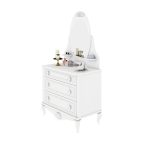 دراور سه کشو و آینه دراور دخترانه بیضی شکل سفید رنک