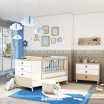 تخت نوزاد با گهواره و دراور و شلف دیواری