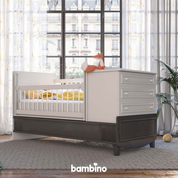 تخت خواب اتاق نوزاد و سیسمونی چهار منظوره با دراور و گهواره