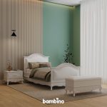 سرویس خواب یک نفره شامل تخت یک نفره پاف پایین تخت و پاتختی