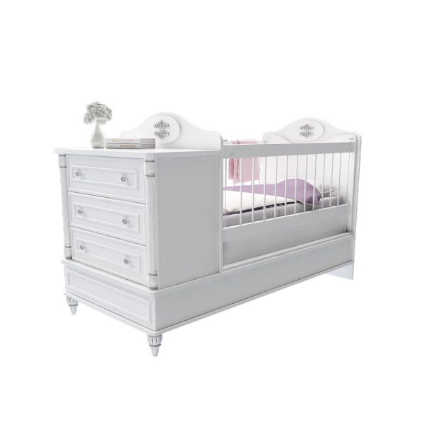 تخت نوزاد و نوجوان کلاسیک تمام سفید کاربردی