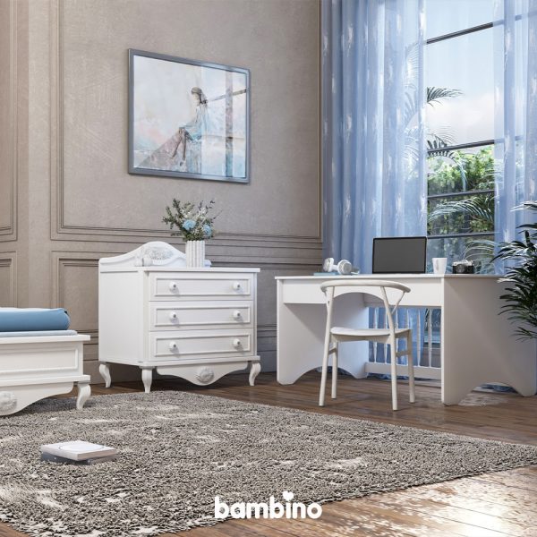 میز تحریر و دراور یا صندوق اتاق کودک