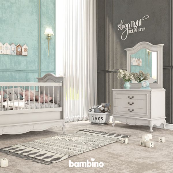 دراور و آینه و تخت نوزادی سرویس سیسمونی و اتاق کودک