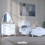 سرویس خواب یک نفره مدرن سفید به همراه دراور و آینه