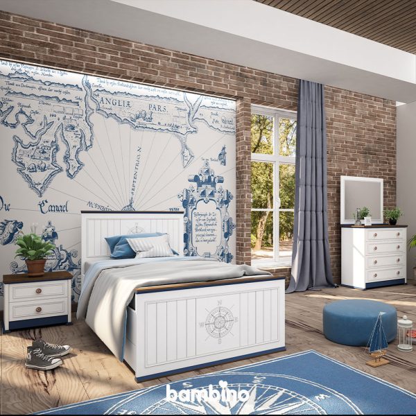 سرویس تخت و پاتختی و میز آرایش سرویس قهوه ای آبی کاپیتان