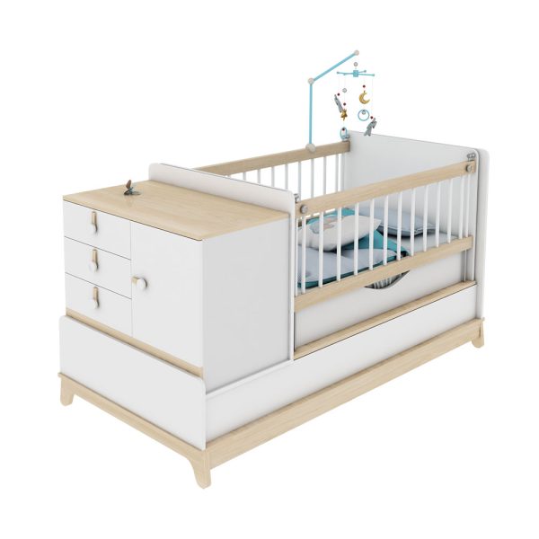 تخت خواب نوزادی سفید کرم به همراه صندوق