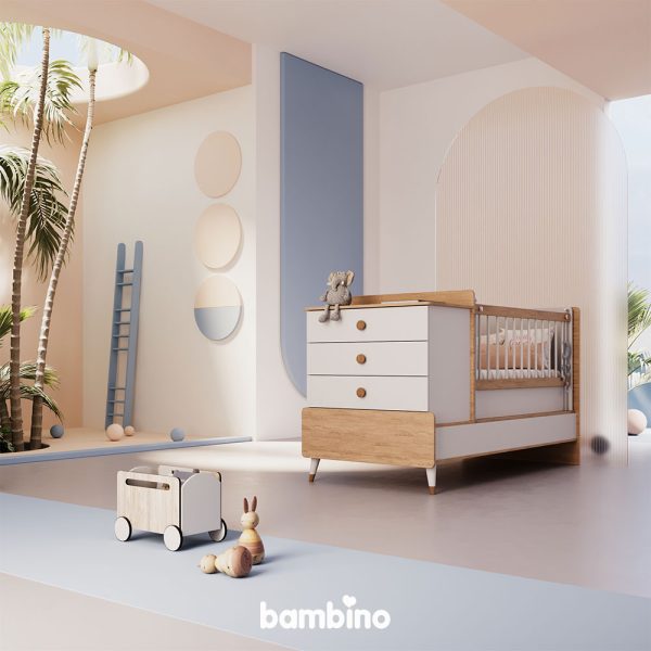 تخت پر کاربرد نوزاد و نوجوان با گهواره و دراور