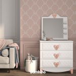 دراور و آینه اتاق کودک سفید صورتی فانتزی شیک