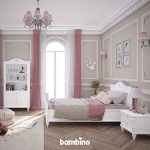 تخت و کتابخانه اتاق بزرگسال یک نفره