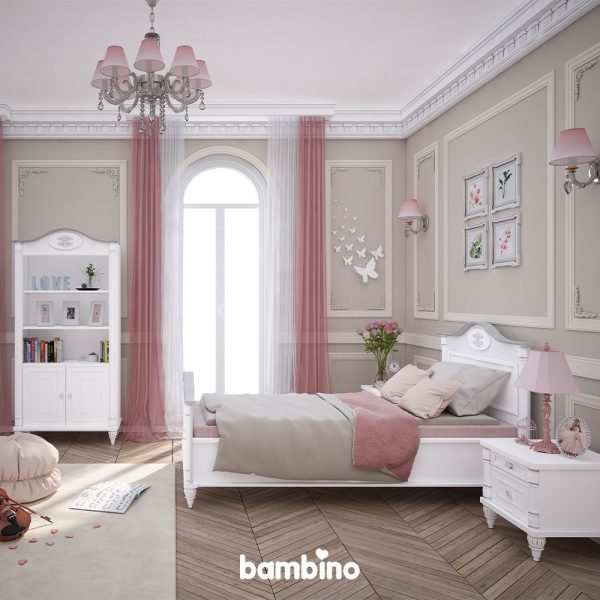 تخت و کتابخانه اتاق بزرگسال یک نفره