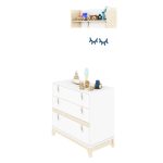 دراور کودک سه کشو و شلف آویز دیواری اتاق نوزاد