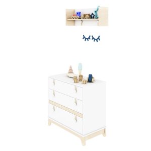 دراور کودک سه کشو و شلف آویز دیواری اتاق نوزاد