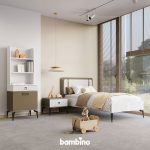 سرویس خواب یک نفره شامل تخت و پاتختی و کتابخانه