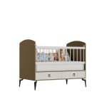 تخت نوزادی گهواره دار به همراه کشو دو رنگ سفید نسکافه ای اسپرت