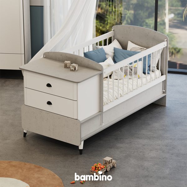 تخت نوزاد و نوجوان دو منظوره سفید طوسی برند بامبینو