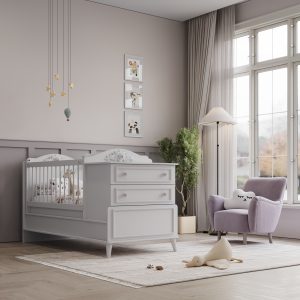 تخت خواب نوزاد دخترانه مناسب سیسمونی قابل تبدیل به تخت نوجوان